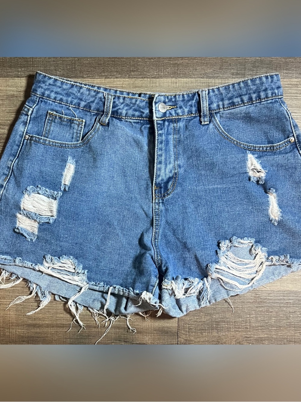 SHEIN 0XL High-Rise Distressed Jean Shorts
